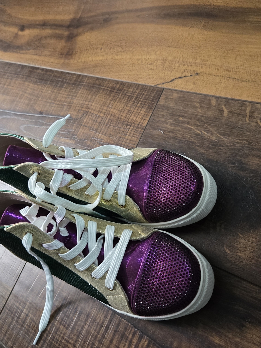 Mardi Gras Purple Glitter High-Top Sneakers with Gold & Green Accents